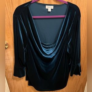 Coldwater Creek dark teal velvet cowl-neck top.
